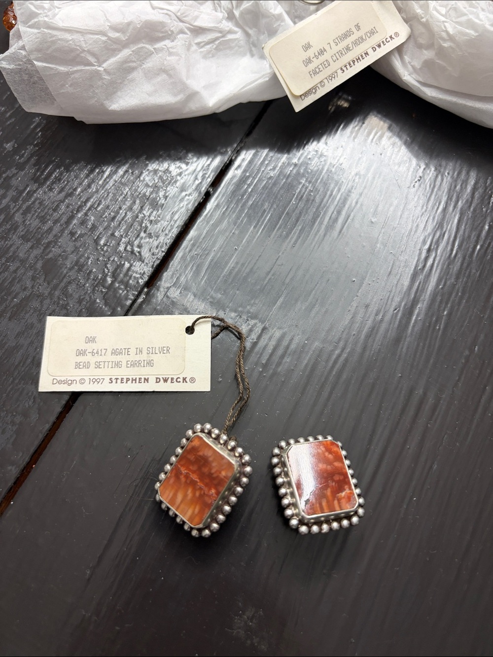 Stephen Dweck Brown Agate Bead-Edge Silver Earrings
